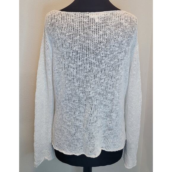 Eileen Fisher Linen Cotton Slub Boat Neck Bell Sleeve Sweater Oyster Gray L - Picture 2 of 7